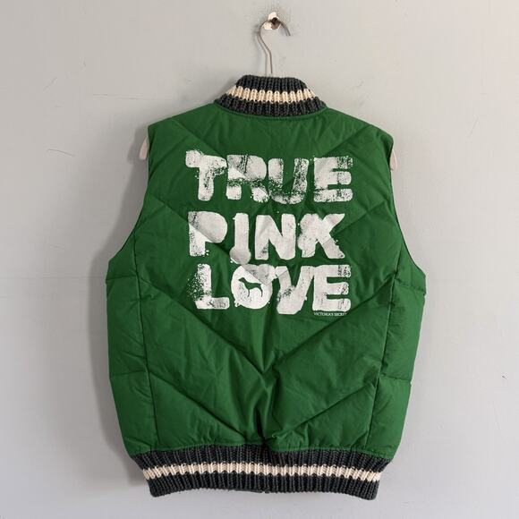 Victoria’s Secret Pink True Pink Love Y2K Green Zip Puffer Vest - Picture 4 of 7